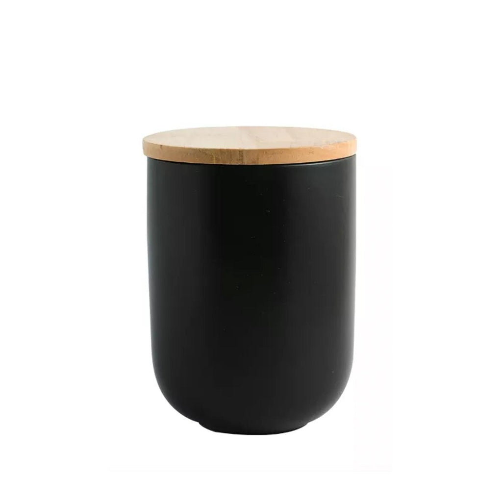 Contenedor Cerámico Hermético con Tapa de Madera — Negro